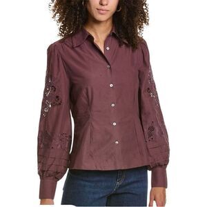 NWT St.Roche Darcy Eyelet Puff Shoulder Top in Raisin
